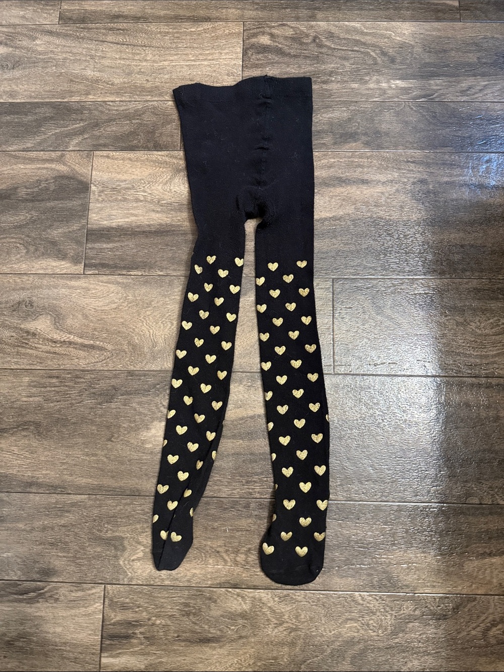 Kids Black Tights with Gold Heart Print